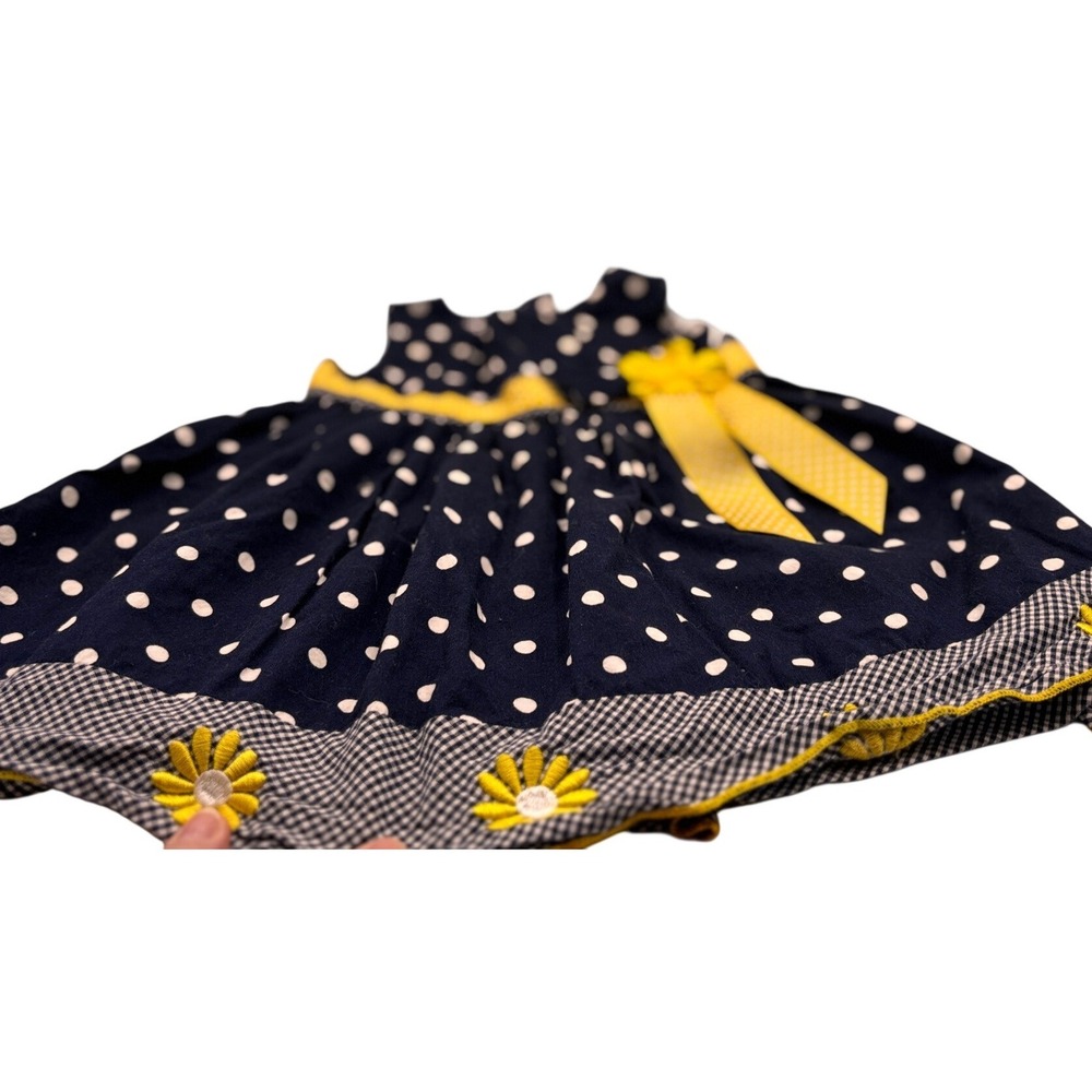 Baby Girl daisy Embroidered Navy Polka Dot Dress 18M Blueberi Boulevard